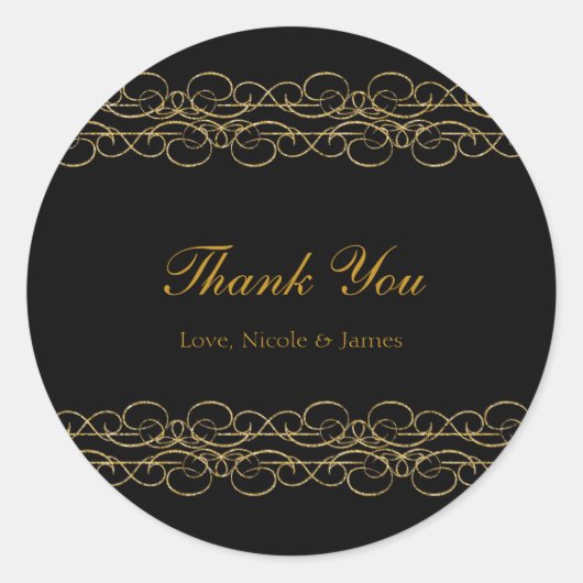Black & Gold Modern Swirl Elegant Ronde Sticker (Voorkant)