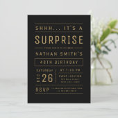 Black Gold Modern Typografie Surprise Birthday Kaart (Staand voorkant)