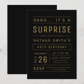 Black Gold Modern Typografie Surprise Birthday Kaart (Voorkant / Achterkant)