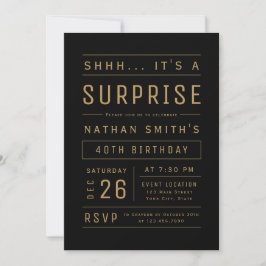 Black Gold Modern Typografie Surprise Birthday Kaart
