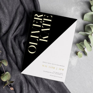 Black & Gold Modern Typography Wedding Folie Uitnodiging
