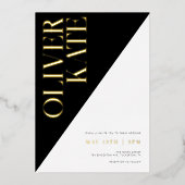 Black & Gold Modern Typography Wedding Folie Uitnodiging (Voorkant)