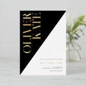 Black & Gold Modern Typography Wedding Folie Uitnodiging (Staand Voorkant)