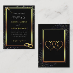 Black Gold Modern Wedding Invitation met Rings Notitiekaartje