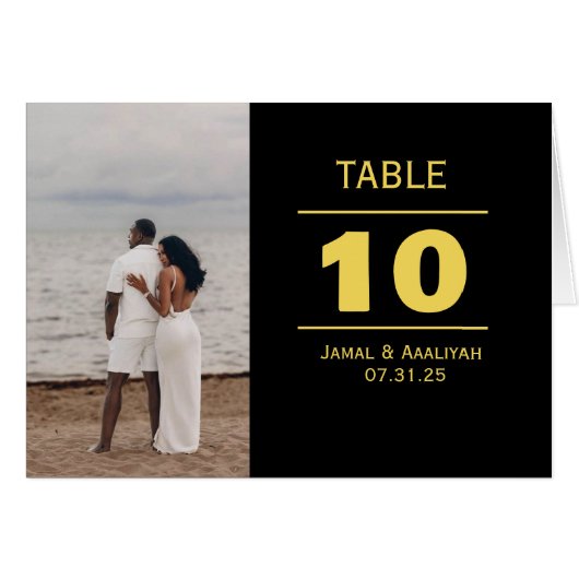 Black & Gold Modern Wedding Table Number Card (Voorkant Horizontaal)