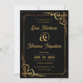 Black Gold Modern Wedding Uitnodiging (Voorkant)