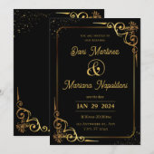 Black Gold Modern Wedding Uitnodiging (Voorkant / Achterkant)