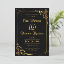 Black Gold Modern Wedding Uitnodiging