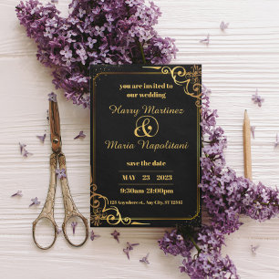 Black Gold Modern Wedding Uitnodiging Informatiekaartje