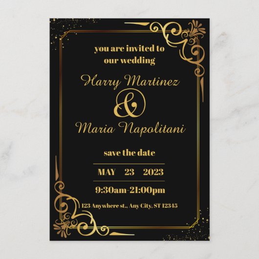 Black Gold Modern Wedding Uitnodiging Informatiekaartje (Voorkant)