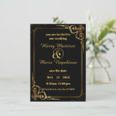 Black Gold Modern Wedding Uitnodiging Informatiekaartje (Staand voorkant)