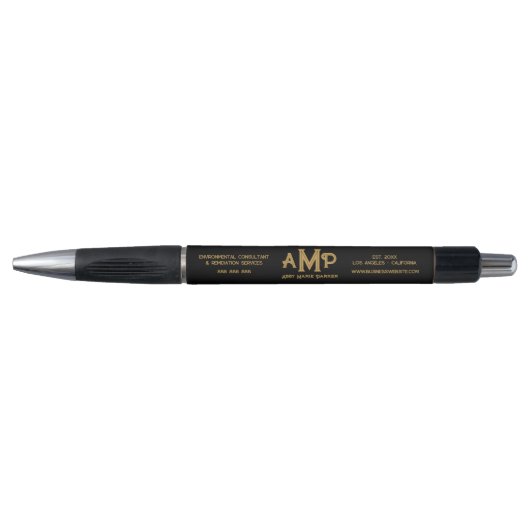 Black Gold Monogram Business Logo Pen (Voorkant)
