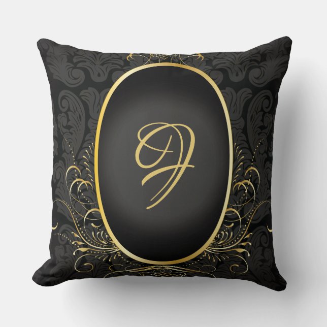 Black gold Monogram Classy Royal Style Pillow Kussen (Voorkant)