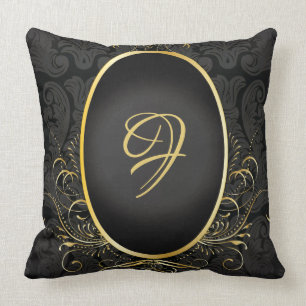 Black gold Monogram Classy Royal Style Pillow Kussen