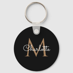 Black Gold Monogram Elegant Feminine Script Sleutelhanger