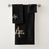 Black Gold Monogram Elegant Girly Script Bad Handdoek (Insitu)