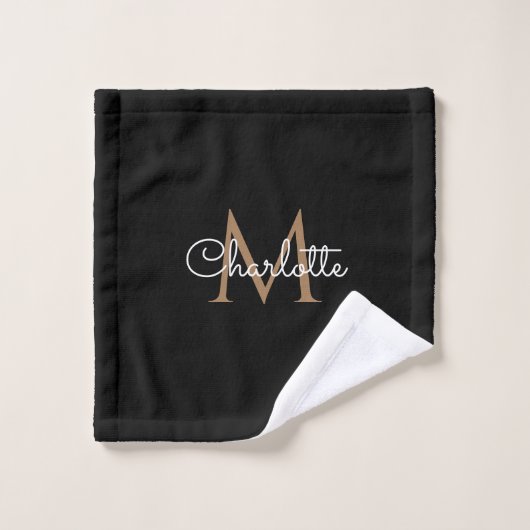 Black Gold Monogram Elegant Girly Script Bad Handdoek (Wasdoekje)