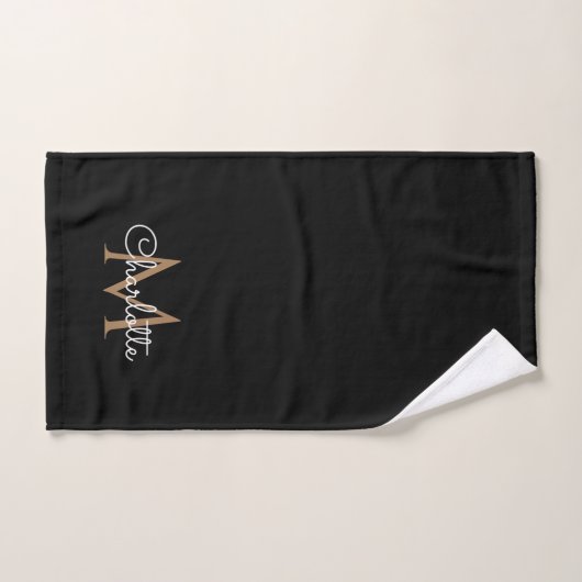 Black Gold Monogram Elegant Girly Script Bad Handdoek (Handdoek)