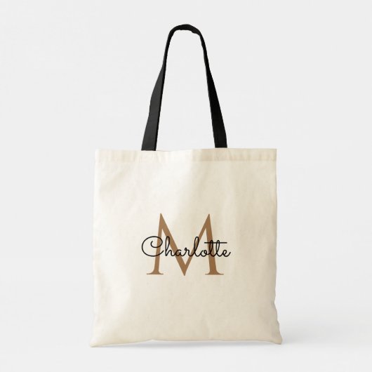 Black Gold Monogram Elegant Girly Script Canvas ta Tote Bag (Achterkant)