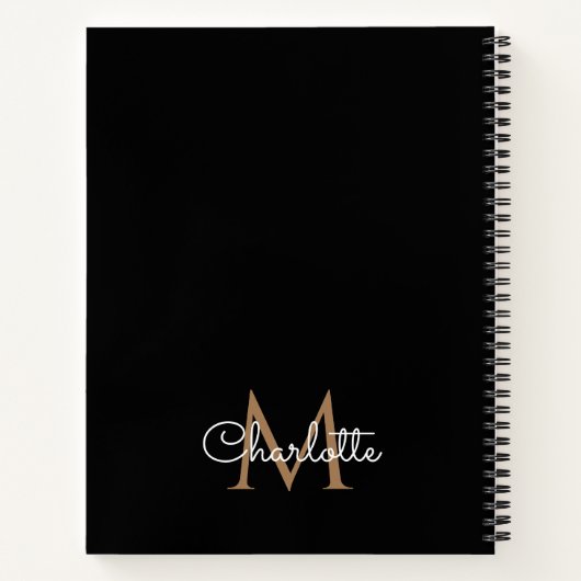 Black Gold Monogram Elegant Girly Script Notitiebo Notitieboek (Achterkant)