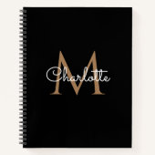 Black Gold Monogram Elegant Girly Script Notitiebo Notitieboek (Voorkant)