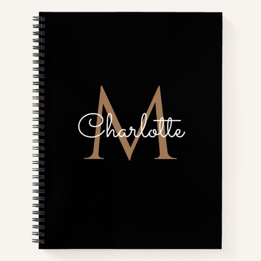 Black Gold Monogram Elegant Girly Script Notitiebo Notitieboek (Voorkant)