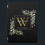 Black Gold Monogram Elegant Greenery iPad Pro Cover<br><div class="desc">Elegante waterverf groen laat monogram naam telefoon case met een gouden monogram initiaal op een chique zwarte achtergrond. Ontworpen door Thisnotme©</div>