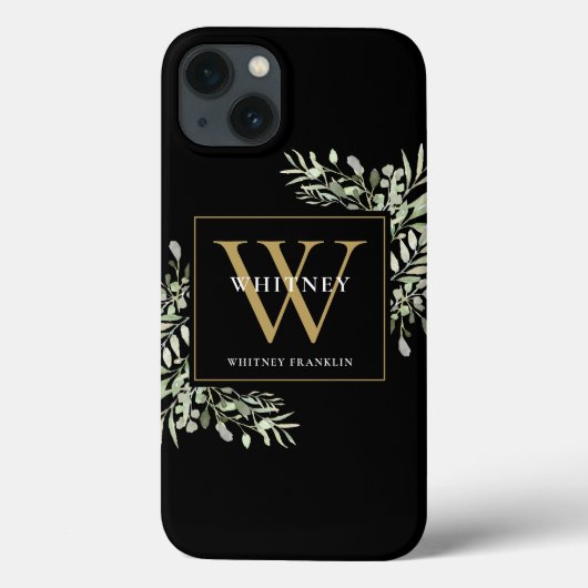 Black Gold Monogram Elegant Modern Greenery Case-Mate iPhone Case (Achterkant)