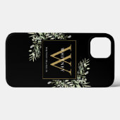 Black Gold Monogram Elegant Modern Greenery Case-Mate iPhone Case (Achterkant (horizontaal))