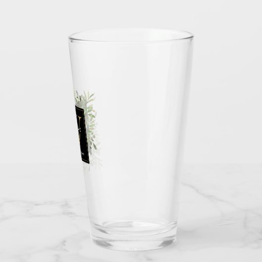 Black Gold Monogram Elegant Modern Greenery Glas (Links)