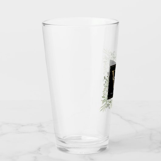Black Gold Monogram Elegant Modern Greenery Glas (Rechts)
