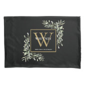 Black Gold Monogram Elegant Modern Greenery Kussensloop (Voorkant)