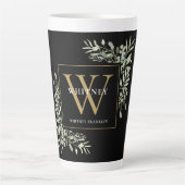 Black Gold Monogram Elegant Modern Greenery Latte Mok (Voorkant)
