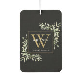 Black Gold Monogram Elegant Modern Greenery Luchtverfrisser (Voorkant)