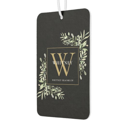 Black Gold Monogram Elegant Modern Greenery Luchtverfrisser (Links)