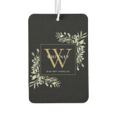 Black Gold Monogram Elegant Modern Greenery Luchtverfrisser (Achterkant)