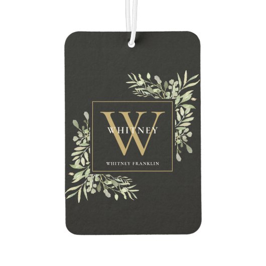 Black Gold Monogram Elegant Modern Greenery Luchtverfrisser (Achterkant)