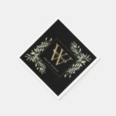 Black Gold Monogram Elegant Modern Greenery Servet (Hoek)
