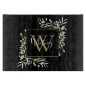 Black Gold Monogram Greenery Floral Snijplank (Voorkant)