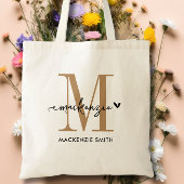 Black Gold Monogram Initiaal Script Name Heart Tote Bag