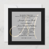 Black Gold Monogram M Wedding Invitation Kaart (Achterkant)