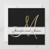 Black Gold Monogram M Wedding Invitation Kaart (Voorkant)