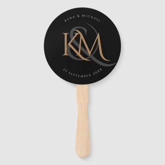 Black Gold Monogram Modern Elegant Wedding Program Handwaaier (Voorkant)