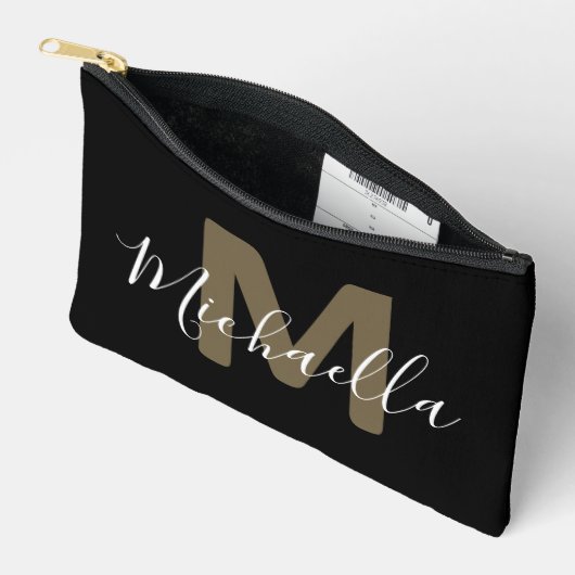 Black & Gold Monogram Name Small Accessory Pouch Etui (Open)