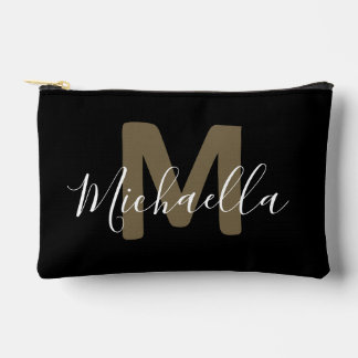 Black & Gold Monogram Name Small Accessory Pouch Etui