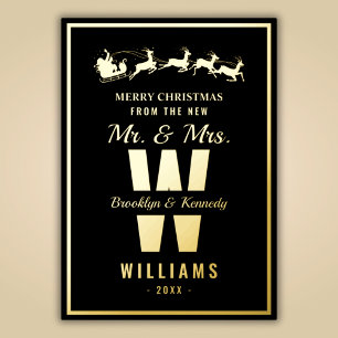 Black Gold Monogram Pas getrouwd Mr. en Mrs. Folie Feestdagenkaart