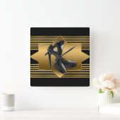 Black Gold Monogram Pattern & High Heels Vierkante Klok (Huis)