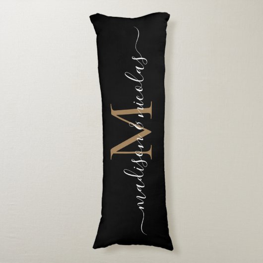 Black Gold Monogram Script Pas getrouwd Jubileum Lichaamskussen (Voorkant Verticaal)