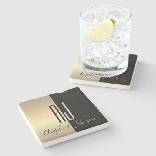Black Gold Monogram Stenen Onderzetter (Zijkant)