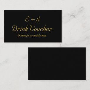 Black Gold Monogram Wedding Drink Voucher Kaart Visitekaartje